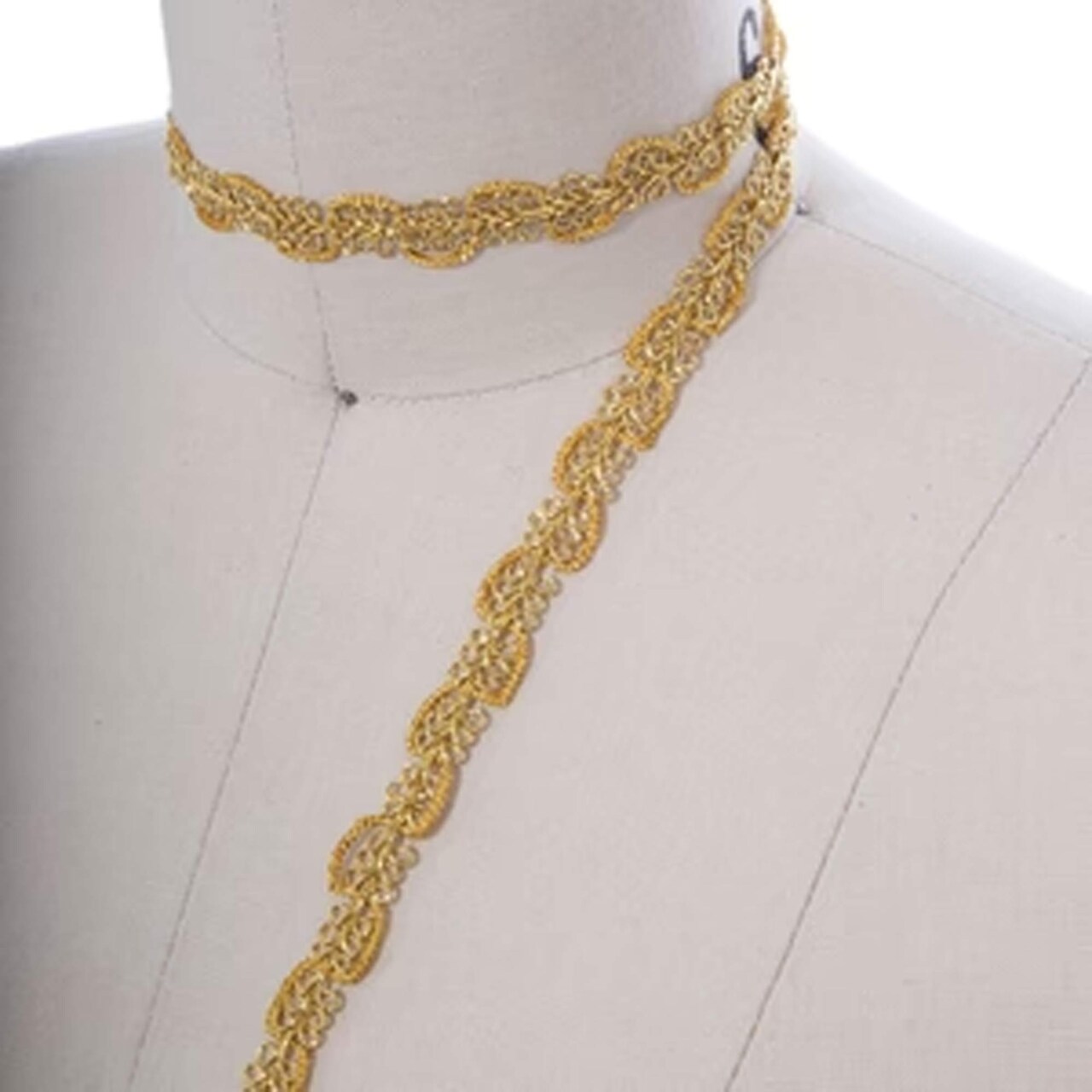 ½" Metallic Gold Swirl Braided French Gimp Trim – Indian-Inspired Zig Zag Metallic Border with Scalloped Edging